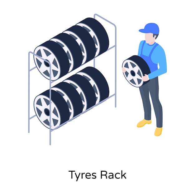 Unique isometric icon of tyre shop