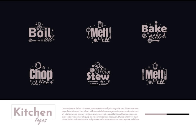 Уникальные кухонные цитаты логотип шаблон Bundle Иллюстрация классический стиль