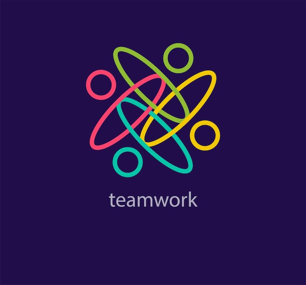 Unique linear teamwork people logo Modern color transitions Education study around table logo