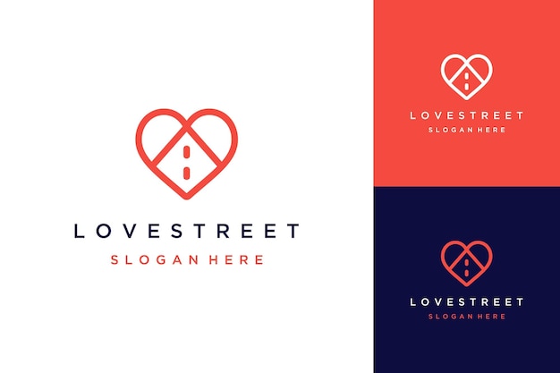 Design unico del logo o cuore con la strada