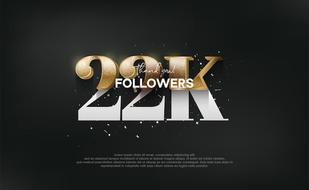 Vettore design unico e lussuoso con numeri d'oro luccicanti design per social media post saluti grazie 22k follower