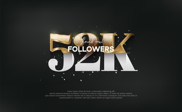 Unique and luxurious design with gold glitter numbers design for social media post greetings thank you 52k followers