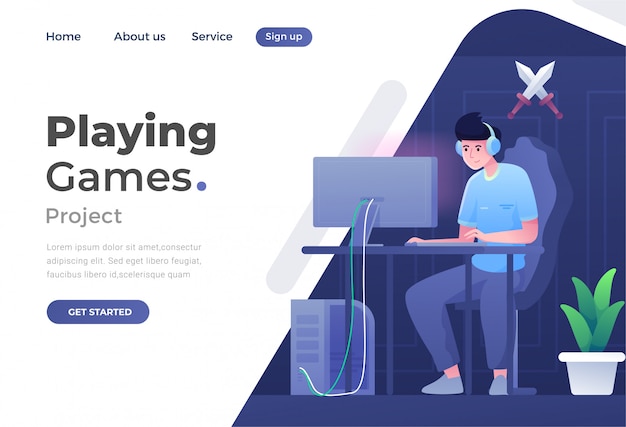 Vector unique modern flat design concept of gaming for website and mobile website