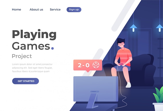 Vector unique modern flat design concept of gaming for website and mobile website