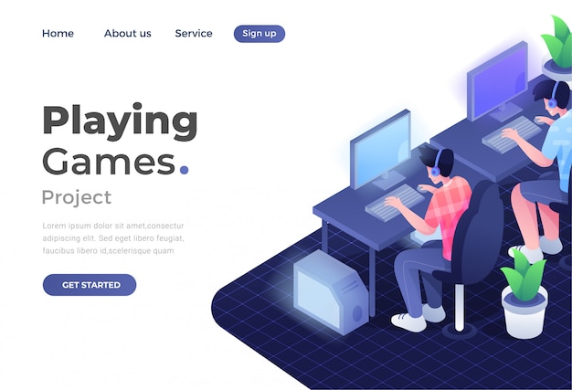 Vector unique modern flat design concept of gaming for website and mobile website