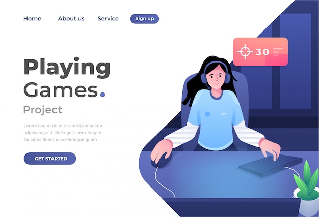 Vector unique modern flat design concept of gaming for website and mobile website