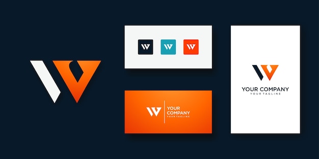 ユニークでモダンな幾何学的な創造的なエレガントな文字wロゴテンプレート