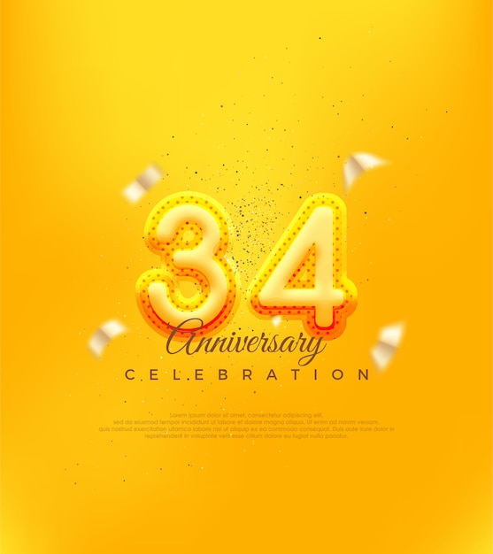 Unique number with yellow balloon number illustration Premium design for 34th anniversary celebrations