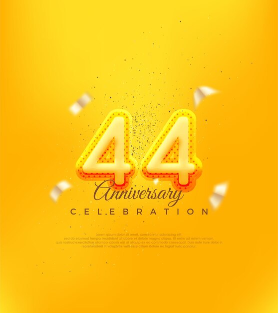 Unique number with yellow balloon number illustration premium design for 44th anniversary celebrations