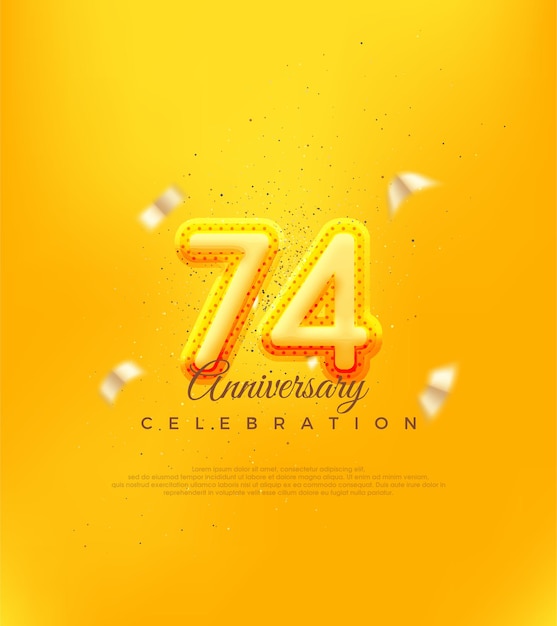 Unique number with yellow balloon number illustration premium design for 74th anniversary celebrations