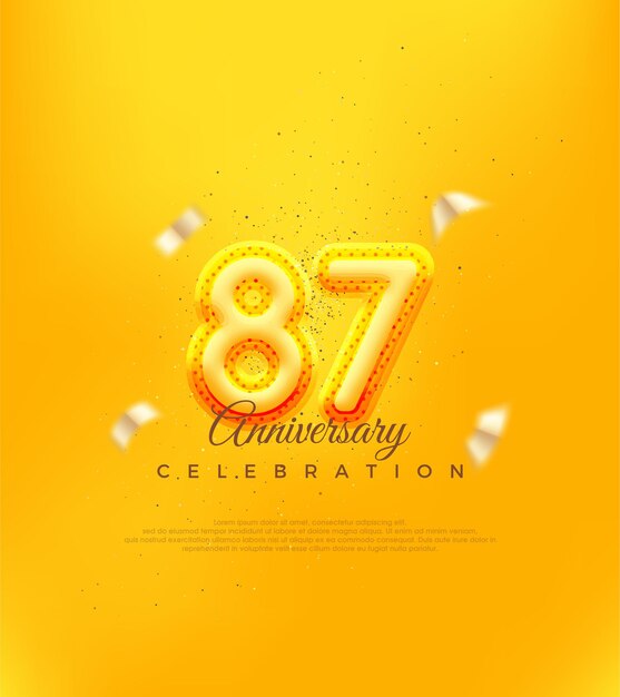 Unique number with yellow balloon number illustration Premium design for 87th anniversary celebrations