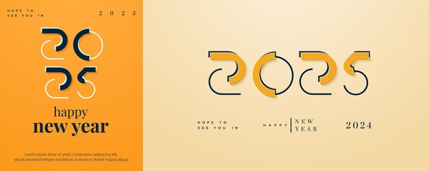 벡터 새해 2025 배경에 대한 독특한 숫자 및 라인 포스터, 달력, 축하 및 새해 2025 축하를위한 프리미엄 터 배경