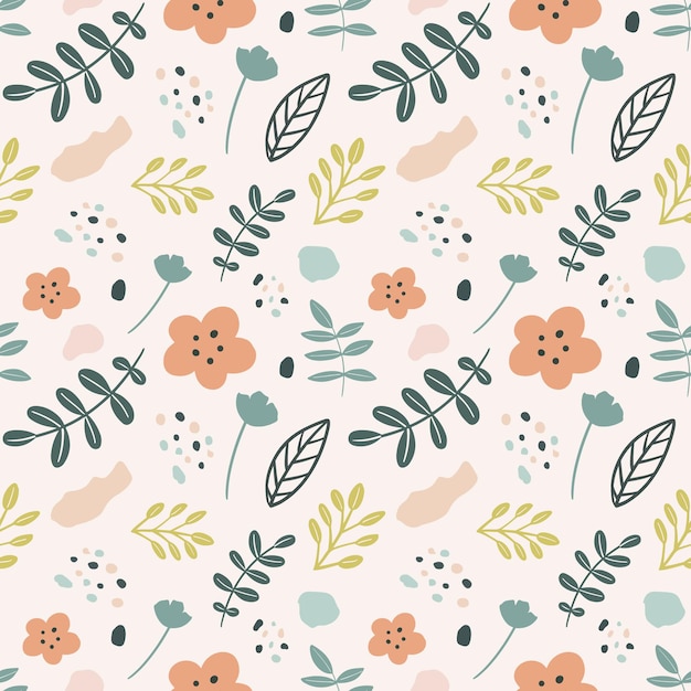 Unique pattern of flowers and leaf hand drawing with icons and design elements