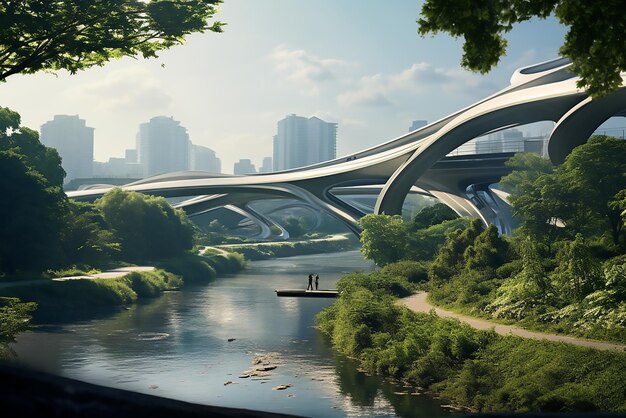 Вектор Уникальная перспектива моста уолтердейл, демонстрирующая его изгибы своей арки и охватывающей no
