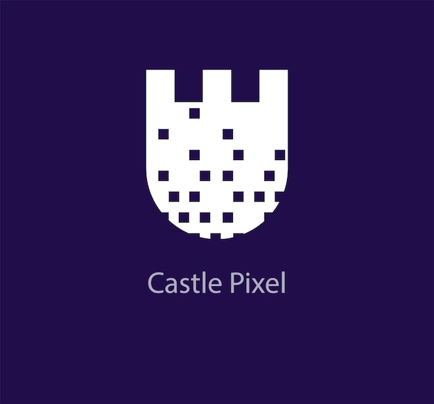 Design unico del logo del castello pixelato vettore del modello del logo della parete del castello pixelato