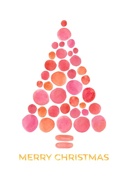 オレンジとピンク色のユニークなポルカドット水彩クリスマスツリー