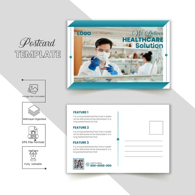 벡터 독특한 전문 의료 포스트 카드 디자인 템플릿 의료 서비스 의료 포스트카드 프 터