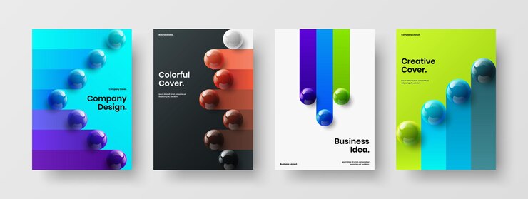 Vector unique realistic balls company brochure layout bundle