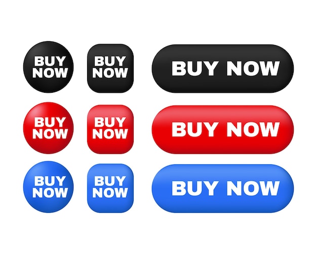 unique set buy now buttons 3d colorful isolated on vector