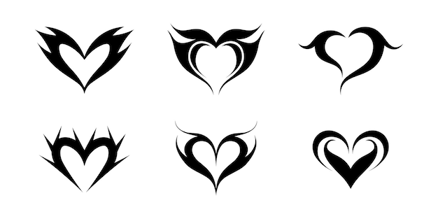 unique set of six hearts vector tattoo illustration