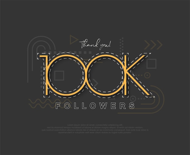 Unique simple 100k followers with numbers and thin lines Premium vector for poster banner celebration greeting