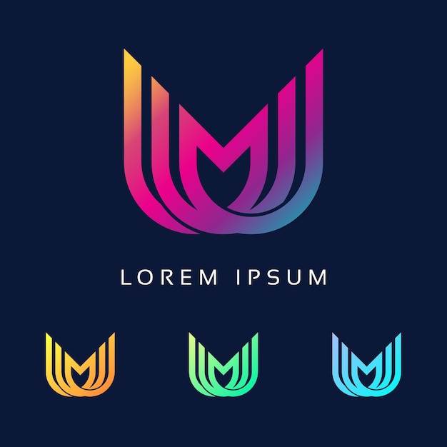 Unique stylish connected Colorful MU M U initial based icon logo