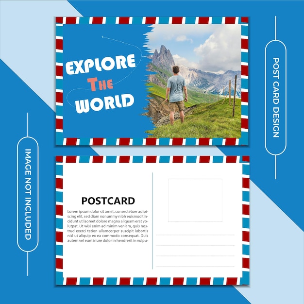 Vector unique travel postcard design vector design with blue color background