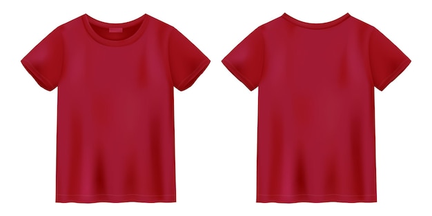 Vector unisex deep red t shirt mock up. t-shirt design template. short sleeve tee. front and back views. vector illustration.