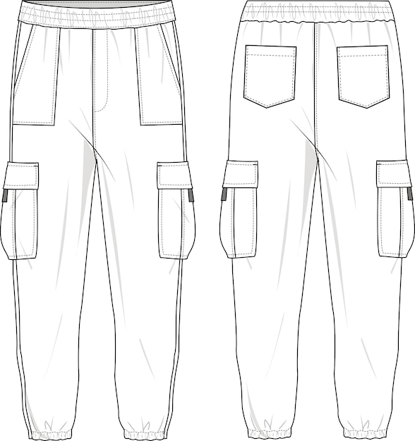 ベクトル ユニセックス 高腰サイド ポケット カーゴ ジョガー パンツ ジョガー テクニカルファッションイラスト