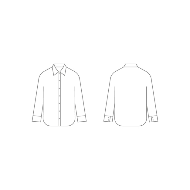 長袖テクニカルモックアップの正面図と背面図のユニセックスのシャケット服のアウトラインテンプレート