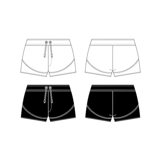 Вектор Унисекс потные шорты техническая мода иллюстрация короткие брюки мода плоский шаблон