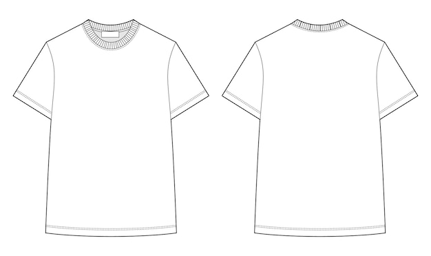 Вектор Технический эскиз футболки унисекс шаблон дизайна футболки одежды