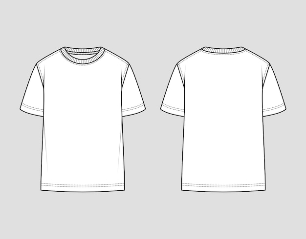 Vector unisex tshirt round neck oversize fit vector technical sketch