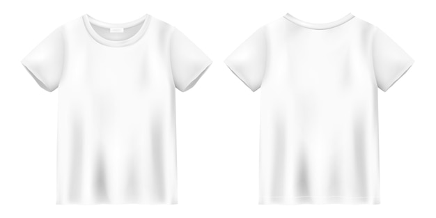 Unisex white t shirt mock up. T-shirt design template. Short sleeve tee. Front and back views. Vector illustration.