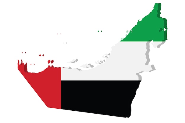 벡터 아랍에미리트 국가 국기와 함께 상세한 지리적 지도. 흰색 바탕에 국기의 색으로 칠해져 있습니다. 벡터 일러스트 레이 션