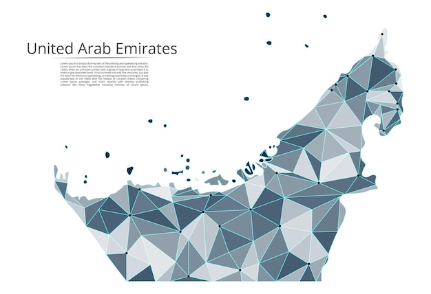 Вектор Карта сети связи объединенных арабских эмиратов векторное низкополигональное изображение глобальной карты с огнями в виде городов