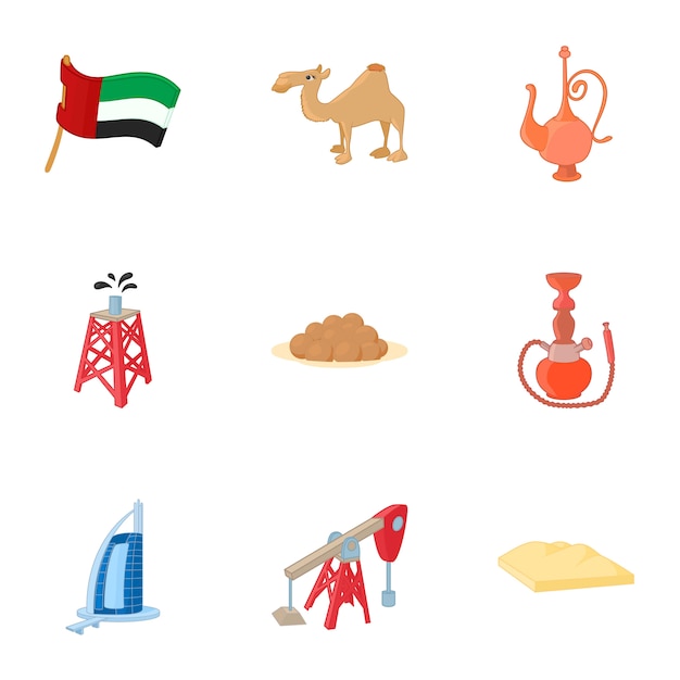 Объединенные Арабские Эмираты набор элементов, мультяшном стиле
