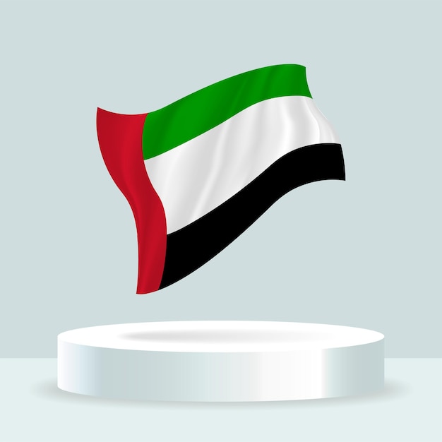Bandiera degli emirati arabi uniti rendering 3d della bandiera esposta sul supporto