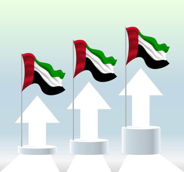 Флаг Объединенных Арабских Эмиратов Страна находится в восходящем тренде Развевающийся флагшток в современных пастельных тонах