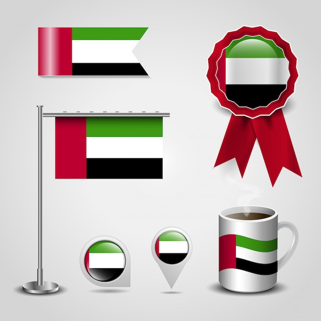 Vettore le icone di progettazione della bandiera degli emirati arabi uniti hanno fissato il vettore