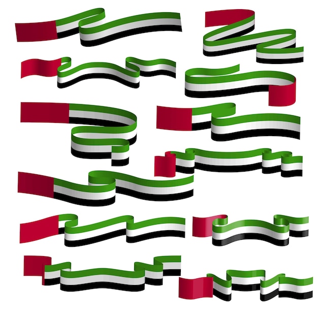 united arab emirates flag ribbon vector element bundle set