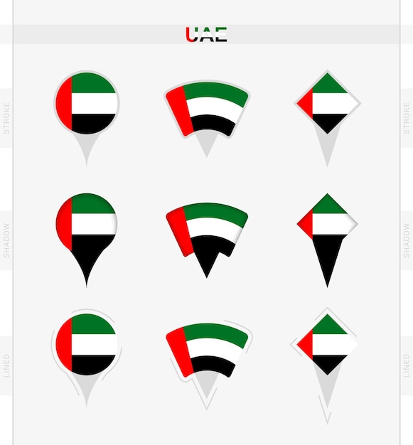 아랍에미리트 국기의 위치 핀 아이콘 세트