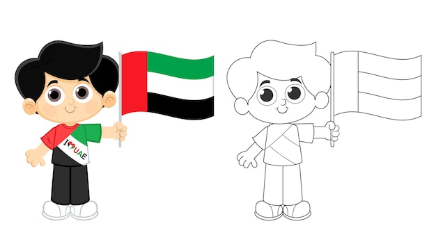 Vettore celebrazione della giornata nazionale e della bandiera degli emirati arabi uniti (uae), attività da colorare per bambini