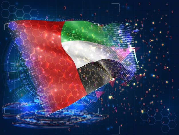 Vettore oggetto 3d astratto virtuale della bandiera vettoriale degli emirati arabi uniti da poligoni triangolari su sfondo blu