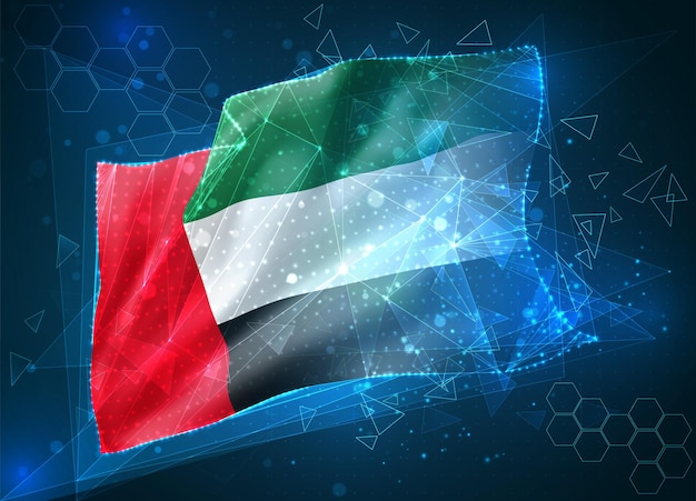 United Arab Emirates,  vector flag, virtual abstract 3D object from triangular polygons on a blue background