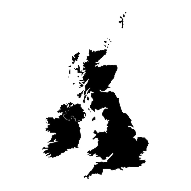Черная карта Соединенного Королевства на белом фоне