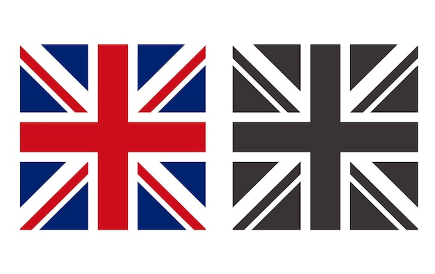 Черно-белый флаг Соединенного Королевства изолированный набор плоский графический дизайн изолированная иллюстрация