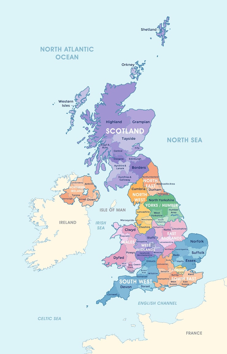 Vector united kingdom detailed country map template