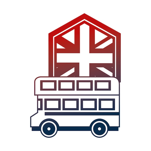 Illustrazione di vettore del bus e della bandiera del doppio ponte di regno unito