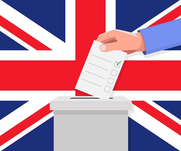 Vector united kingdom election concept hand puts vote bulletin